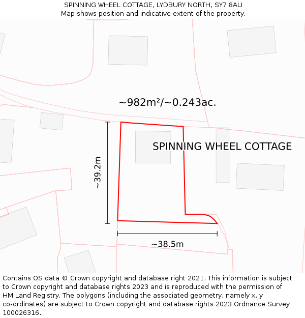 SPINNING WHEEL COTTAGE, LYDBURY NORTH, SY7 8AU: Plot and title map