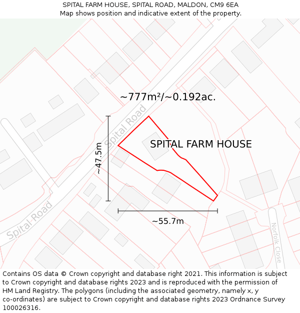 SPITAL FARM HOUSE, SPITAL ROAD, MALDON, CM9 6EA: Plot and title map