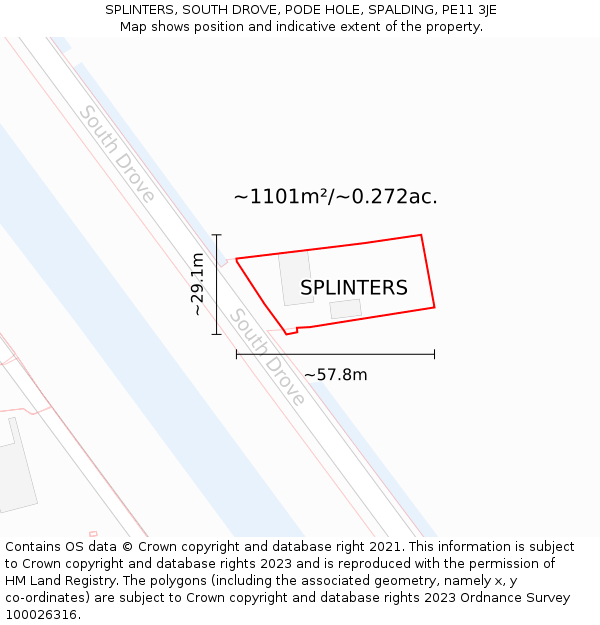 SPLINTERS, SOUTH DROVE, PODE HOLE, SPALDING, PE11 3JE: Plot and title map