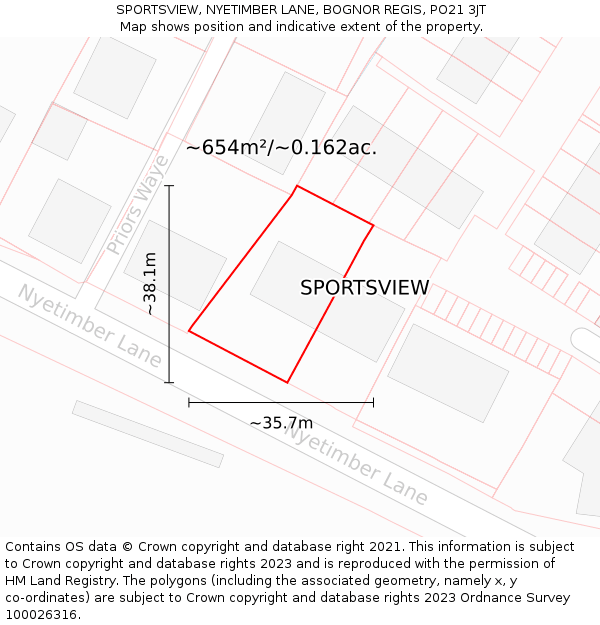 SPORTSVIEW, NYETIMBER LANE, BOGNOR REGIS, PO21 3JT: Plot and title map