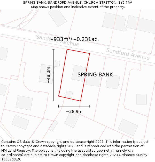 SPRING BANK, SANDFORD AVENUE, CHURCH STRETTON, SY6 7AA: Plot and title map