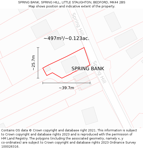 SPRING BANK, SPRING HILL, LITTLE STAUGHTON, BEDFORD, MK44 2BS: Plot and title map