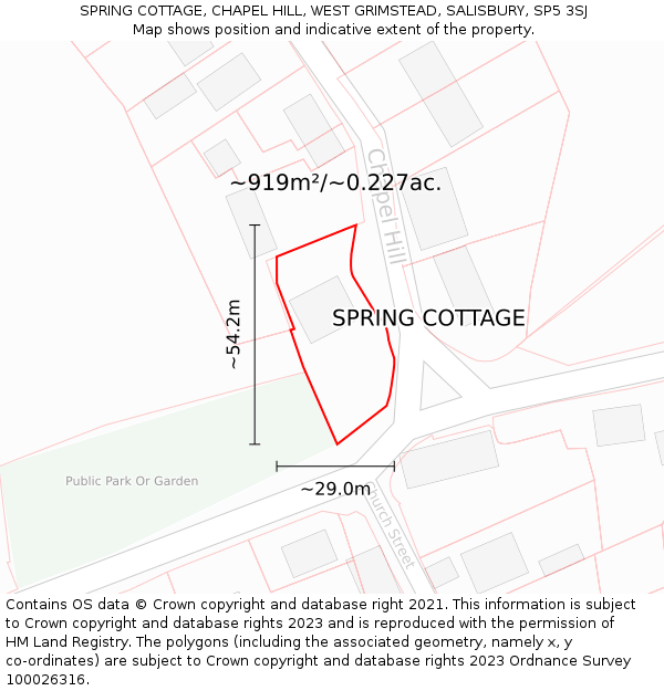 SPRING COTTAGE, CHAPEL HILL, WEST GRIMSTEAD, SALISBURY, SP5 3SJ: Plot and title map