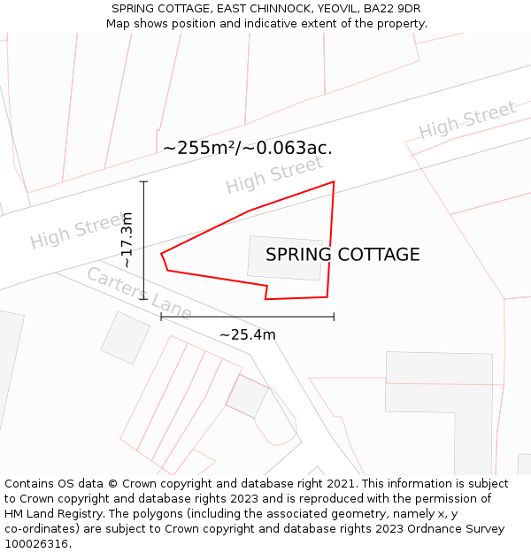 SPRING COTTAGE, EAST CHINNOCK, YEOVIL, BA22 9DR: Plot and title map