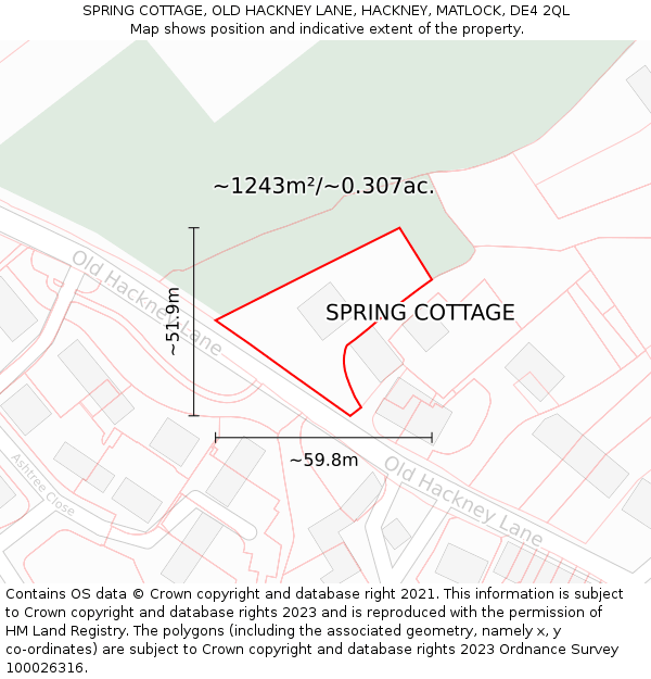 SPRING COTTAGE, OLD HACKNEY LANE, HACKNEY, MATLOCK, DE4 2QL: Plot and title map