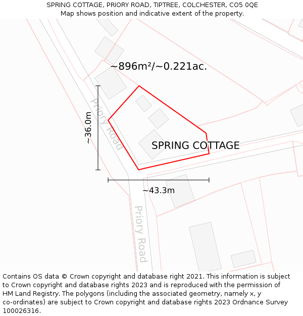 SPRING COTTAGE, PRIORY ROAD, TIPTREE, COLCHESTER, CO5 0QE: Plot and title map