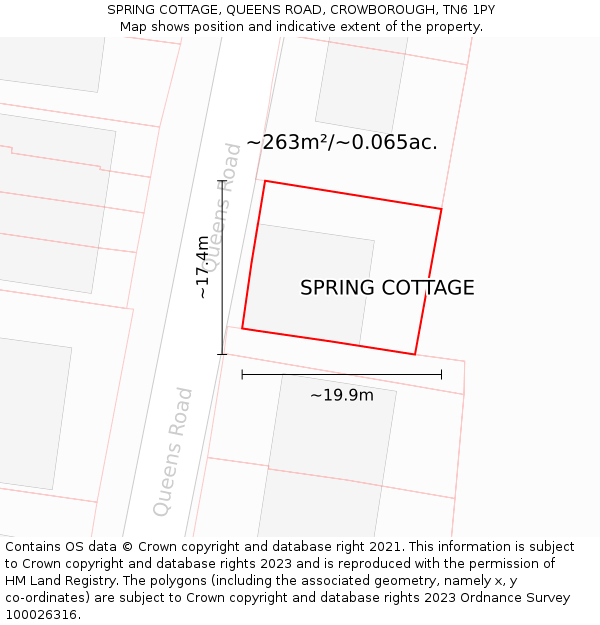 SPRING COTTAGE, QUEENS ROAD, CROWBOROUGH, TN6 1PY: Plot and title map