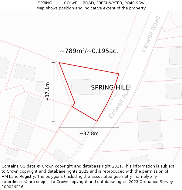 SPRING HILL, COLWELL ROAD, FRESHWATER, PO40 9SW: Plot and title map