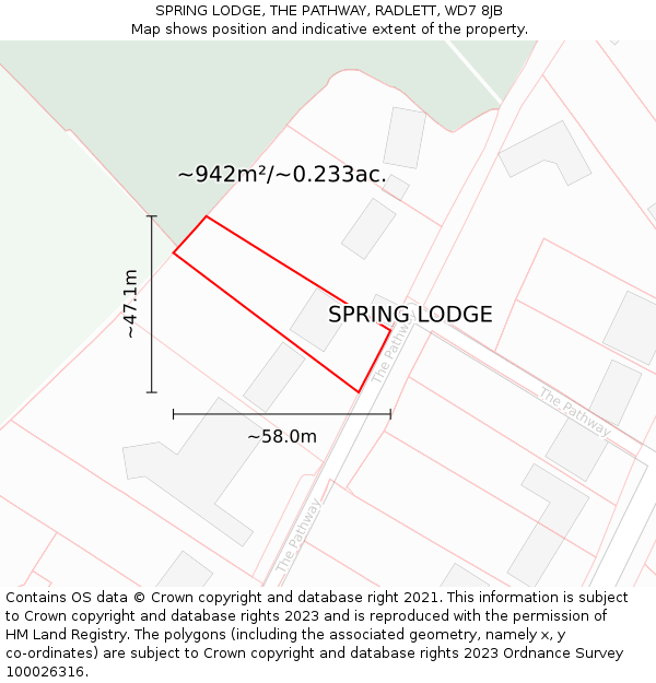 SPRING LODGE, THE PATHWAY, RADLETT, WD7 8JB: Plot and title map