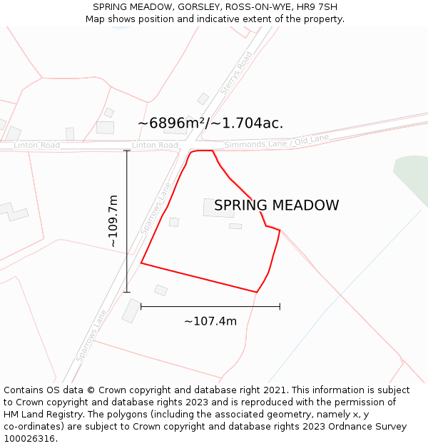 SPRING MEADOW, GORSLEY, ROSS-ON-WYE, HR9 7SH: Plot and title map