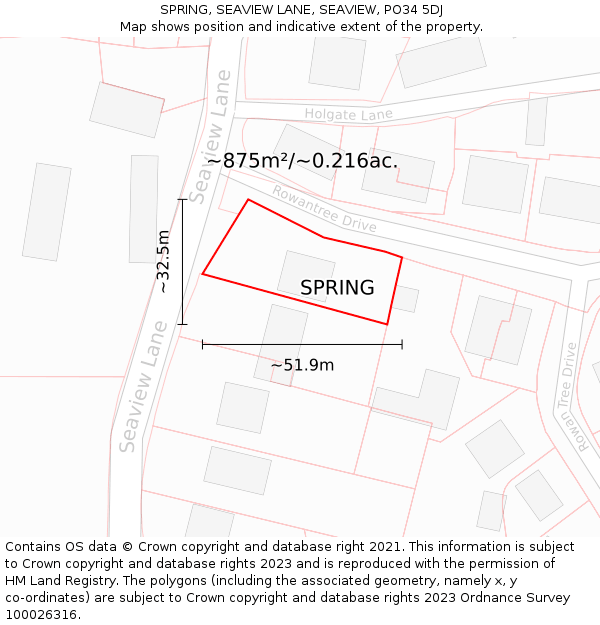 SPRING, SEAVIEW LANE, SEAVIEW, PO34 5DJ: Plot and title map