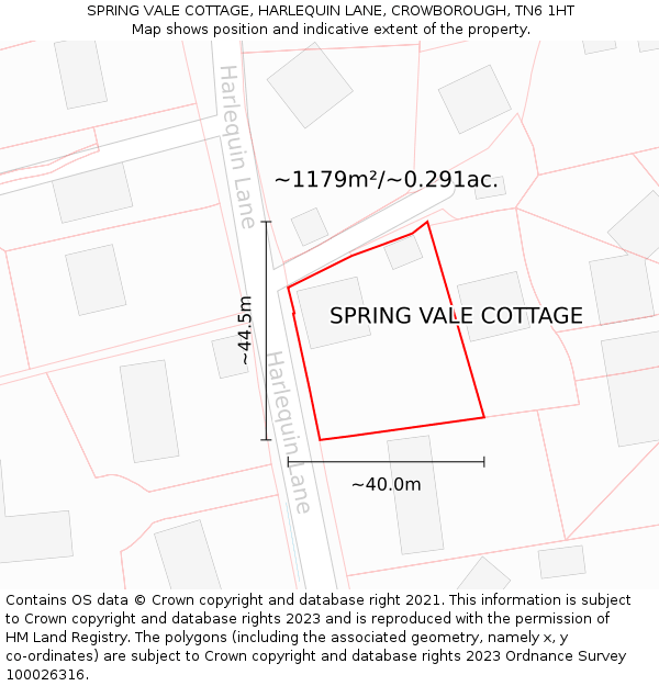 SPRING VALE COTTAGE, HARLEQUIN LANE, CROWBOROUGH, TN6 1HT: Plot and title map