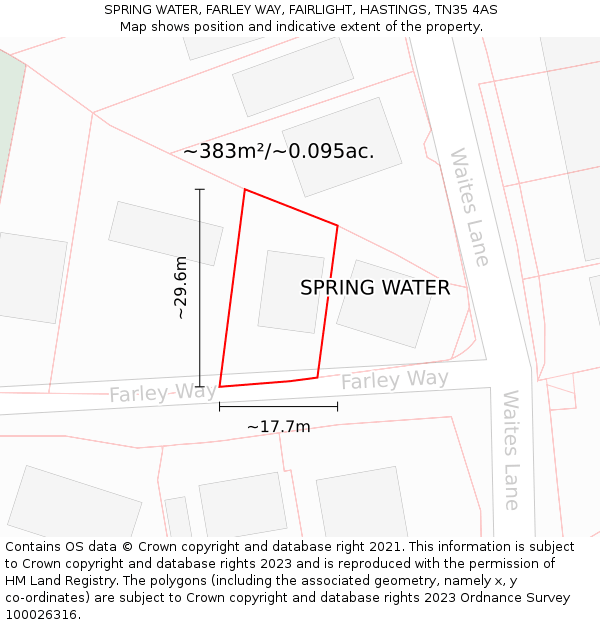 SPRING WATER, FARLEY WAY, FAIRLIGHT, HASTINGS, TN35 4AS: Plot and title map