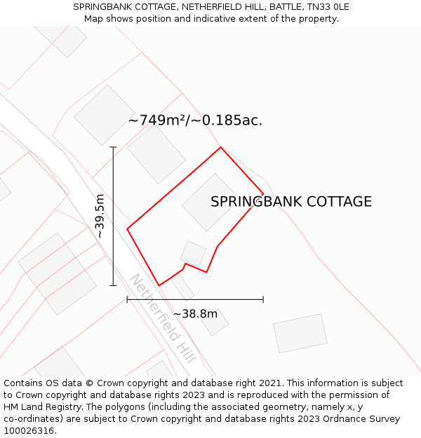 SPRINGBANK COTTAGE, NETHERFIELD HILL, BATTLE, TN33 0LE: Plot and title map