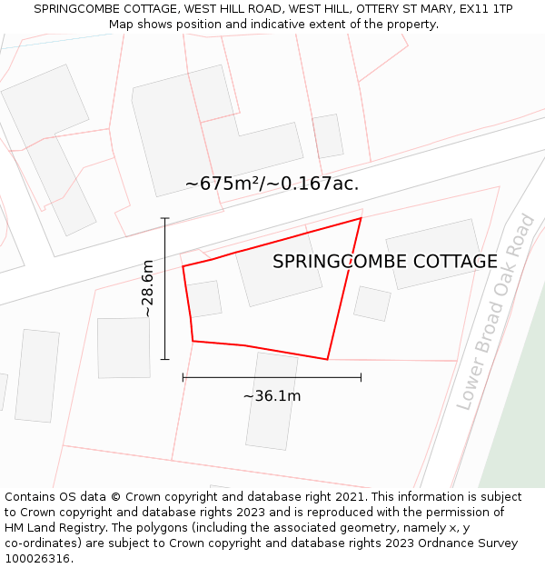 SPRINGCOMBE COTTAGE, WEST HILL ROAD, WEST HILL, OTTERY ST MARY, EX11 1TP: Plot and title map