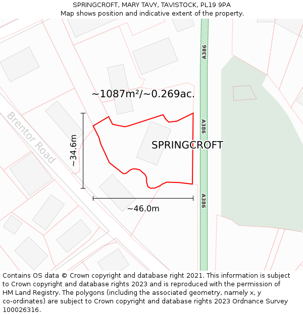 SPRINGCROFT, MARY TAVY, TAVISTOCK, PL19 9PA: Plot and title map