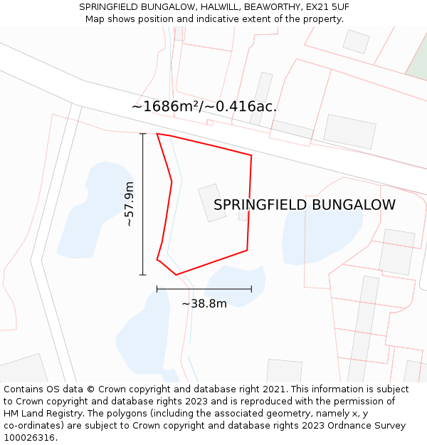 SPRINGFIELD BUNGALOW, HALWILL, BEAWORTHY, EX21 5UF: Plot and title map