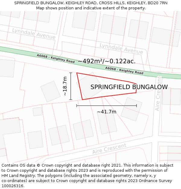 SPRINGFIELD BUNGALOW, KEIGHLEY ROAD, CROSS HILLS, KEIGHLEY, BD20 7RN: Plot and title map