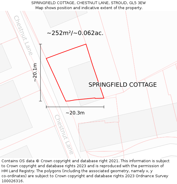 SPRINGFIELD COTTAGE, CHESTNUT LANE, STROUD, GL5 3EW: Plot and title map