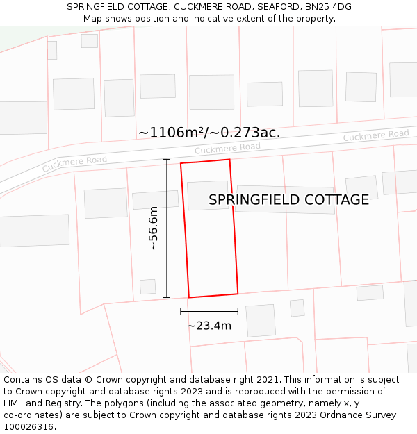 SPRINGFIELD COTTAGE, CUCKMERE ROAD, SEAFORD, BN25 4DG: Plot and title map