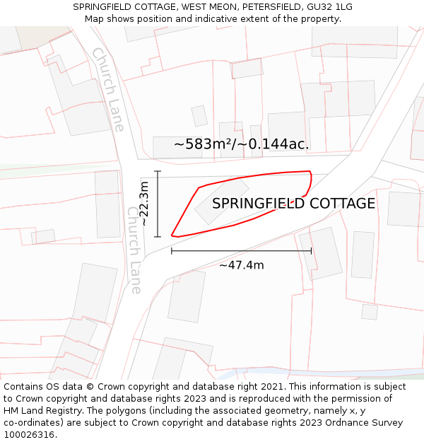 SPRINGFIELD COTTAGE, WEST MEON, PETERSFIELD, GU32 1LG: Plot and title map