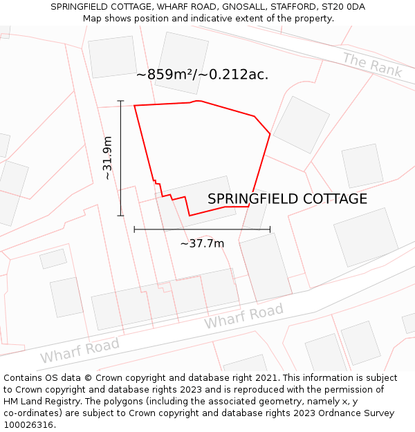 SPRINGFIELD COTTAGE, WHARF ROAD, GNOSALL, STAFFORD, ST20 0DA: Plot and title map