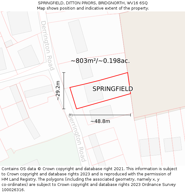 SPRINGFIELD, DITTON PRIORS, BRIDGNORTH, WV16 6SQ: Plot and title map