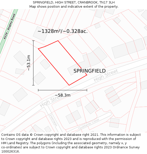 SPRINGFIELD, HIGH STREET, CRANBROOK, TN17 3LH: Plot and title map