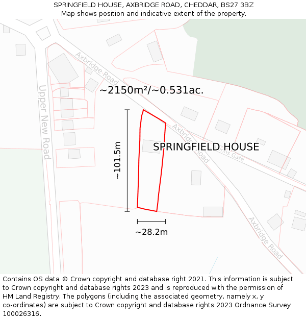 SPRINGFIELD HOUSE, AXBRIDGE ROAD, CHEDDAR, BS27 3BZ: Plot and title map