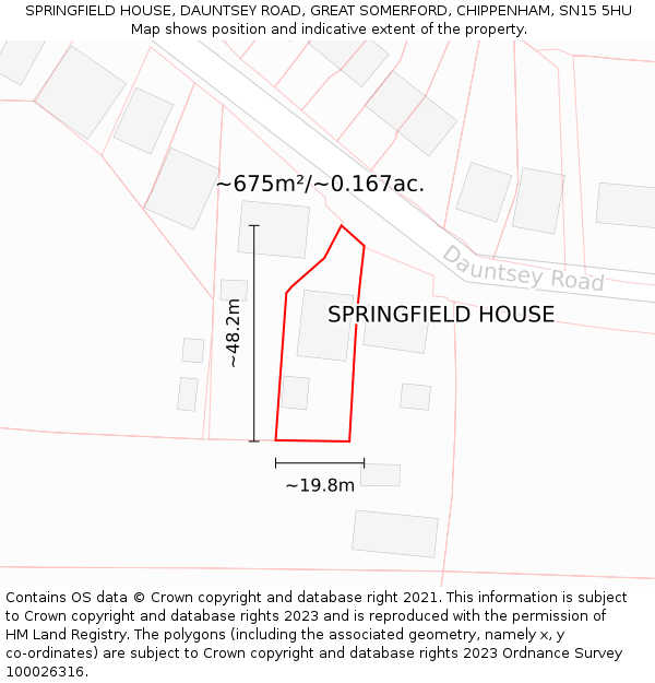 SPRINGFIELD HOUSE, DAUNTSEY ROAD, GREAT SOMERFORD, CHIPPENHAM, SN15 5HU: Plot and title map