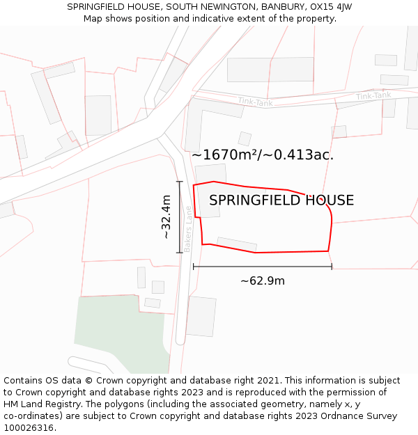 SPRINGFIELD HOUSE, SOUTH NEWINGTON, BANBURY, OX15 4JW: Plot and title map