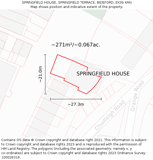 SPRINGFIELD HOUSE, SPRINGFIELD TERRACE, BIDEFORD, EX39 4AN: Plot and title map