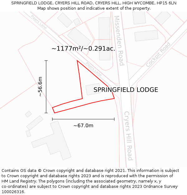 SPRINGFIELD LODGE, CRYERS HILL ROAD, CRYERS HILL, HIGH WYCOMBE, HP15 6LN: Plot and title map