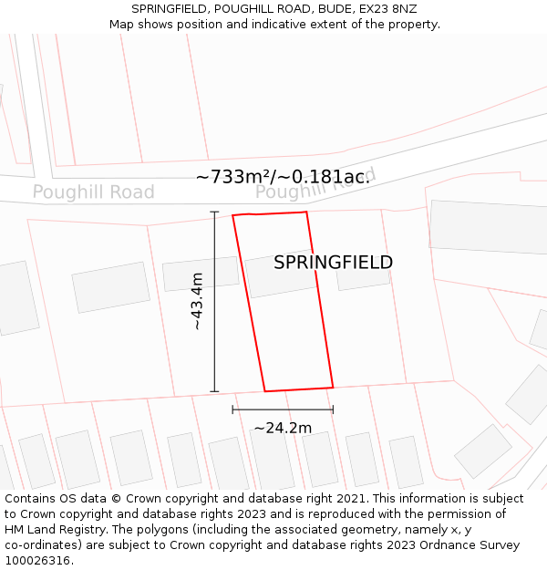 SPRINGFIELD, POUGHILL ROAD, BUDE, EX23 8NZ: Plot and title map