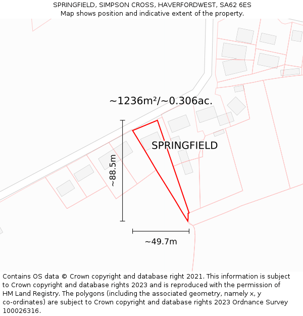 SPRINGFIELD, SIMPSON CROSS, HAVERFORDWEST, SA62 6ES: Plot and title map