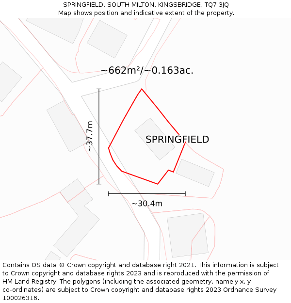 SPRINGFIELD, SOUTH MILTON, KINGSBRIDGE, TQ7 3JQ: Plot and title map