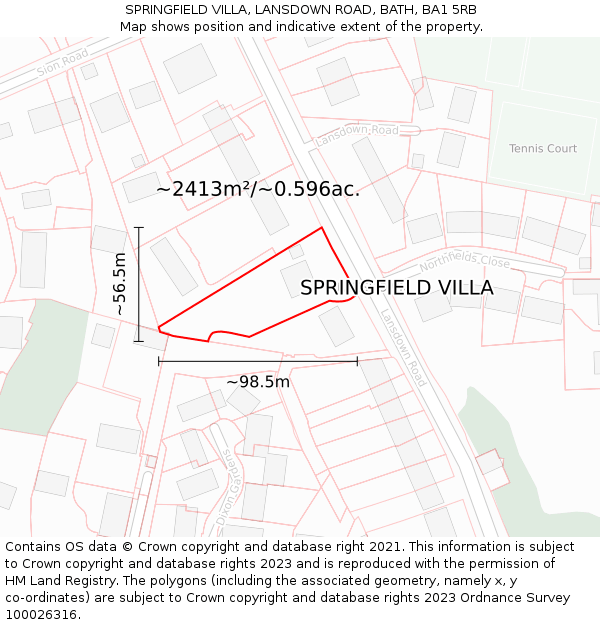 SPRINGFIELD VILLA, LANSDOWN ROAD, BATH, BA1 5RB: Plot and title map