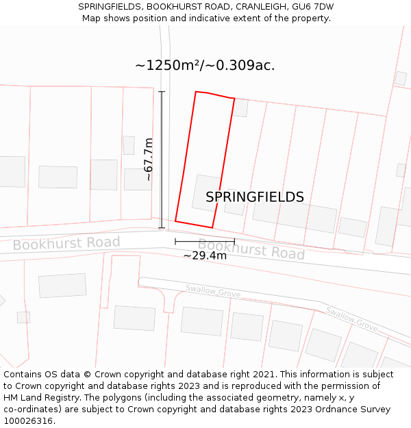 SPRINGFIELDS, BOOKHURST ROAD, CRANLEIGH, GU6 7DW: Plot and title map