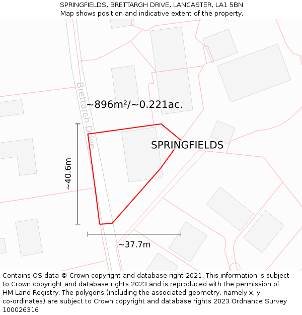 SPRINGFIELDS, BRETTARGH DRIVE, LANCASTER, LA1 5BN: Plot and title map