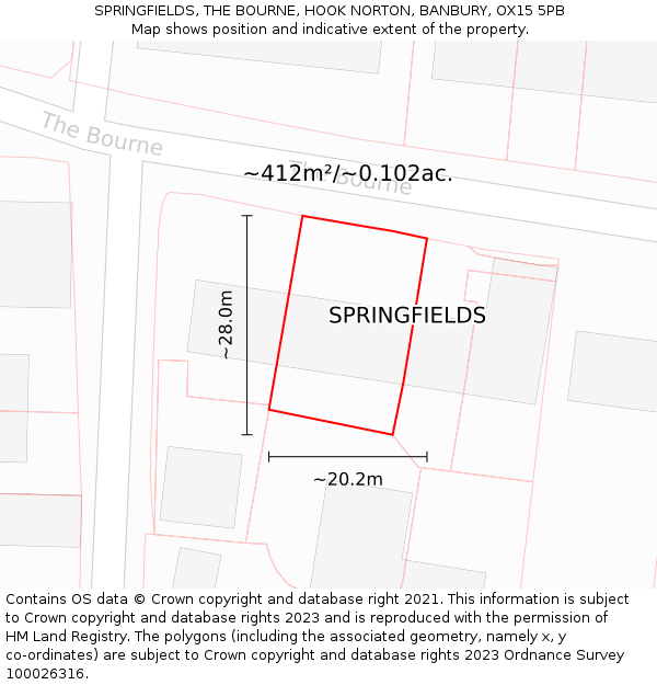 SPRINGFIELDS, THE BOURNE, HOOK NORTON, BANBURY, OX15 5PB: Plot and title map