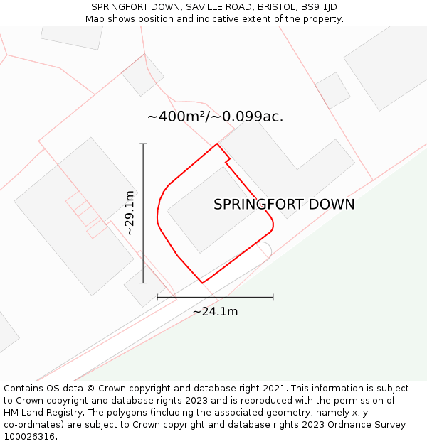 SPRINGFORT DOWN, SAVILLE ROAD, BRISTOL, BS9 1JD: Plot and title map