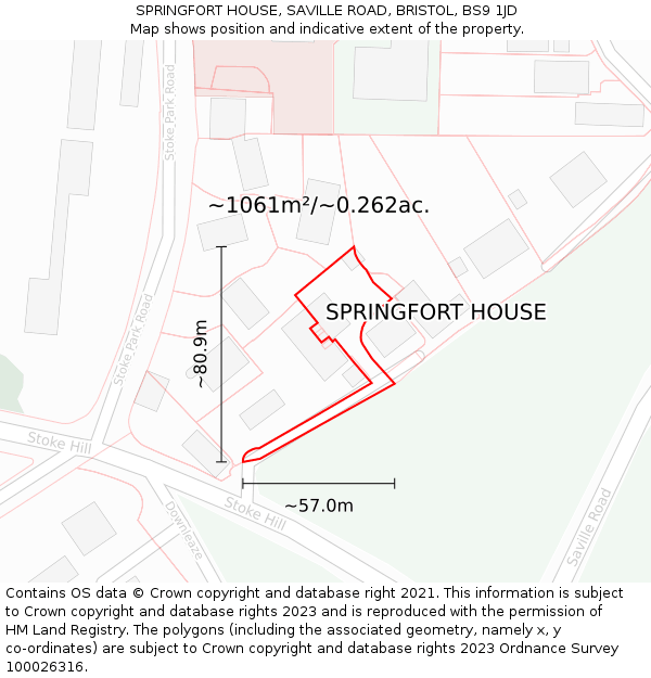SPRINGFORT HOUSE, SAVILLE ROAD, BRISTOL, BS9 1JD: Plot and title map