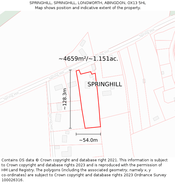 SPRINGHILL, SPRINGHILL, LONGWORTH, ABINGDON, OX13 5HL: Plot and title map