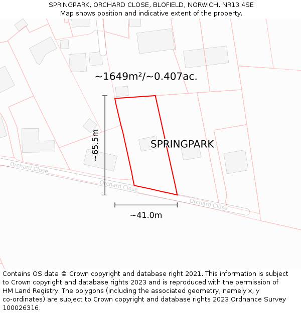 SPRINGPARK, ORCHARD CLOSE, BLOFIELD, NORWICH, NR13 4SE: Plot and title map