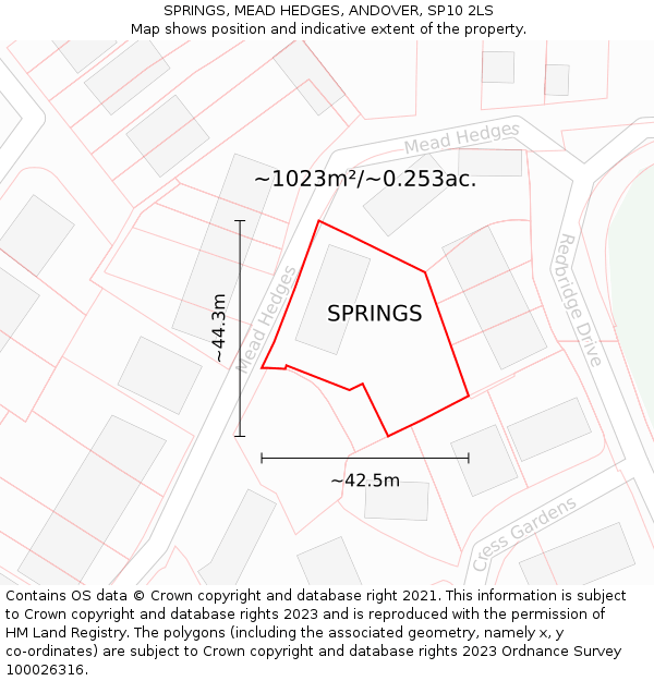 SPRINGS, MEAD HEDGES, ANDOVER, SP10 2LS: Plot and title map