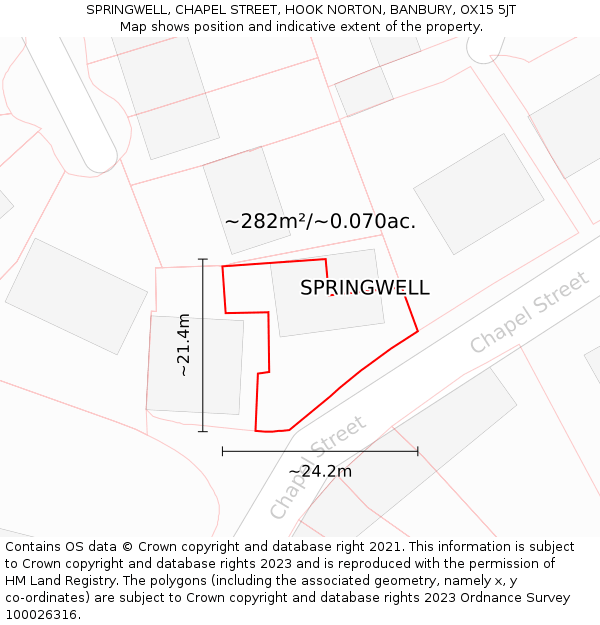 SPRINGWELL, CHAPEL STREET, HOOK NORTON, BANBURY, OX15 5JT: Plot and title map