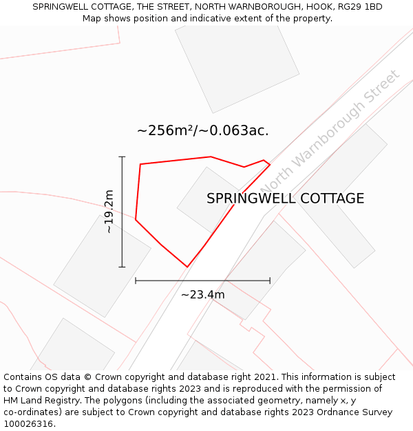 SPRINGWELL COTTAGE, THE STREET, NORTH WARNBOROUGH, HOOK, RG29 1BD: Plot and title map