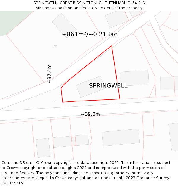 SPRINGWELL, GREAT RISSINGTON, CHELTENHAM, GL54 2LN: Plot and title map