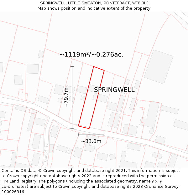 SPRINGWELL, LITTLE SMEATON, PONTEFRACT, WF8 3LF: Plot and title map