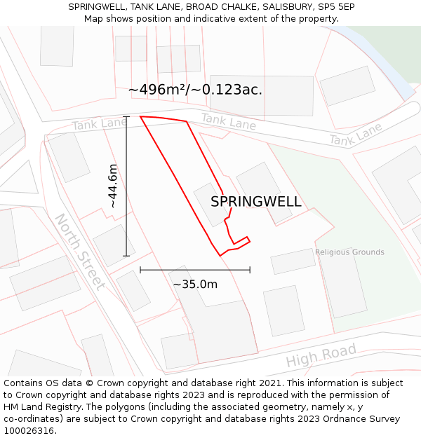 SPRINGWELL, TANK LANE, BROAD CHALKE, SALISBURY, SP5 5EP: Plot and title map